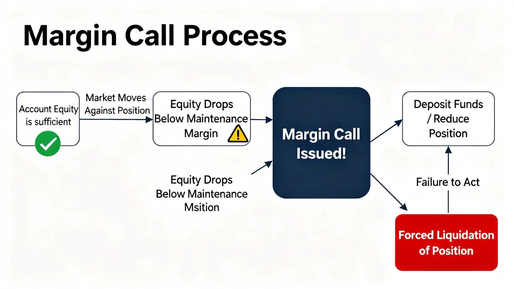 期貨追繳保證金與強制平倉流程圖,解釋從保證金不足到被斬倉的過程。