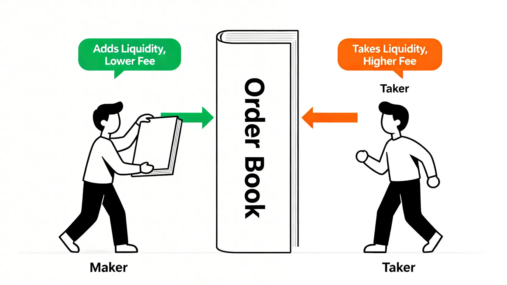 掛單(Maker)與吃單(Taker)手續費概念圖解。