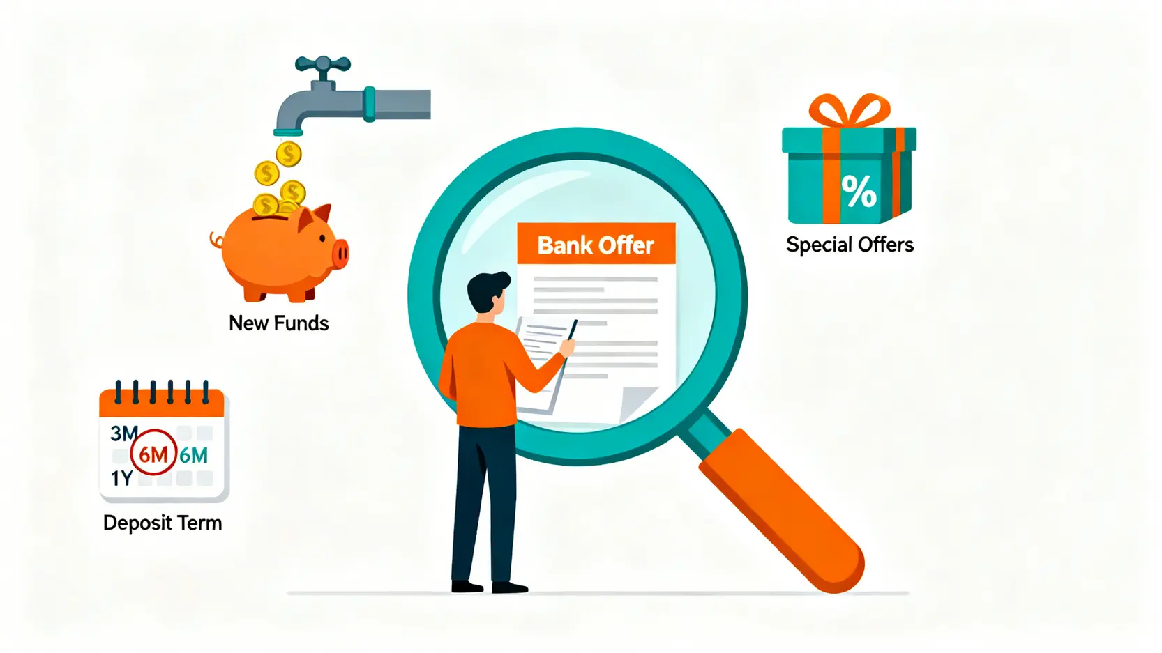 一張示意圖,總結選擇高息定期存款的三大秘訣:留意新資金定義、結合開戶優惠以及靈活選擇存款期。