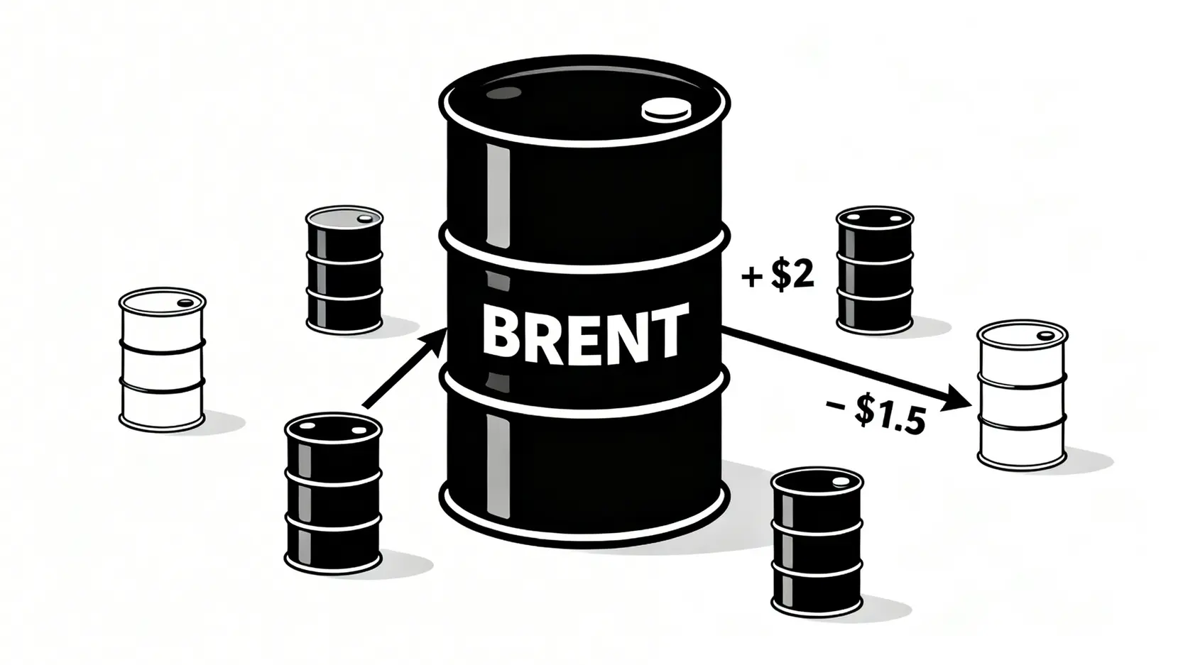 原油定價基準概念圖,展示了布蘭特原油作為基準,其他原油價格在此基礎上加減差價來釐定。