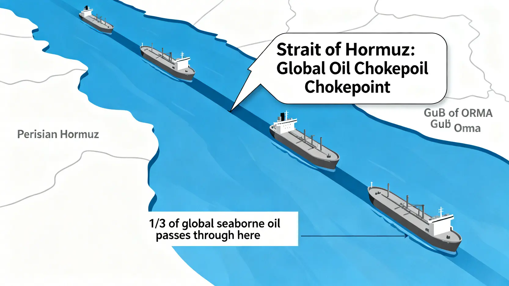 荷姆茲海峽地圖,顯示其作為全球石油運輸咽喉的戰略重要性。