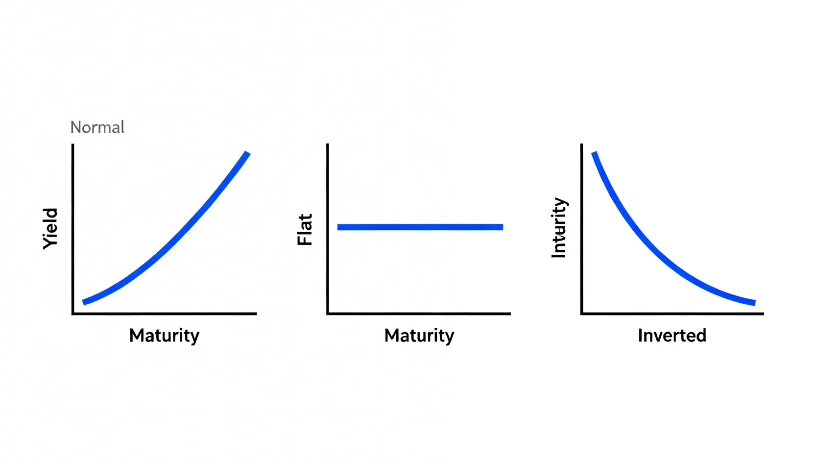 三種孳息率曲線形態示意圖:正常、平坦與倒掛。