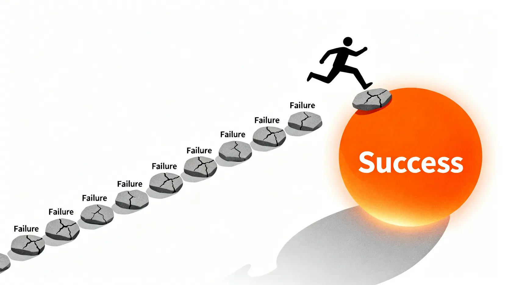 柳井正「一勝九敗」經營哲學示意圖,展示了九次失敗通往一次巨大成功的道路。