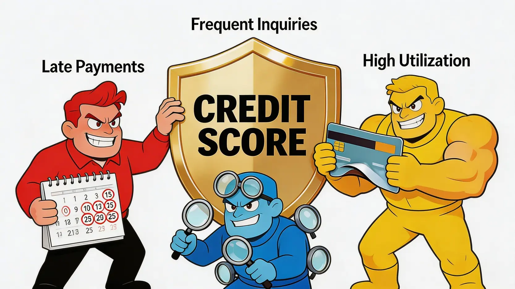 三個導致信貸評級下降的常見原因:遲還款、頻繁信貸查詢、高信貸使用率。