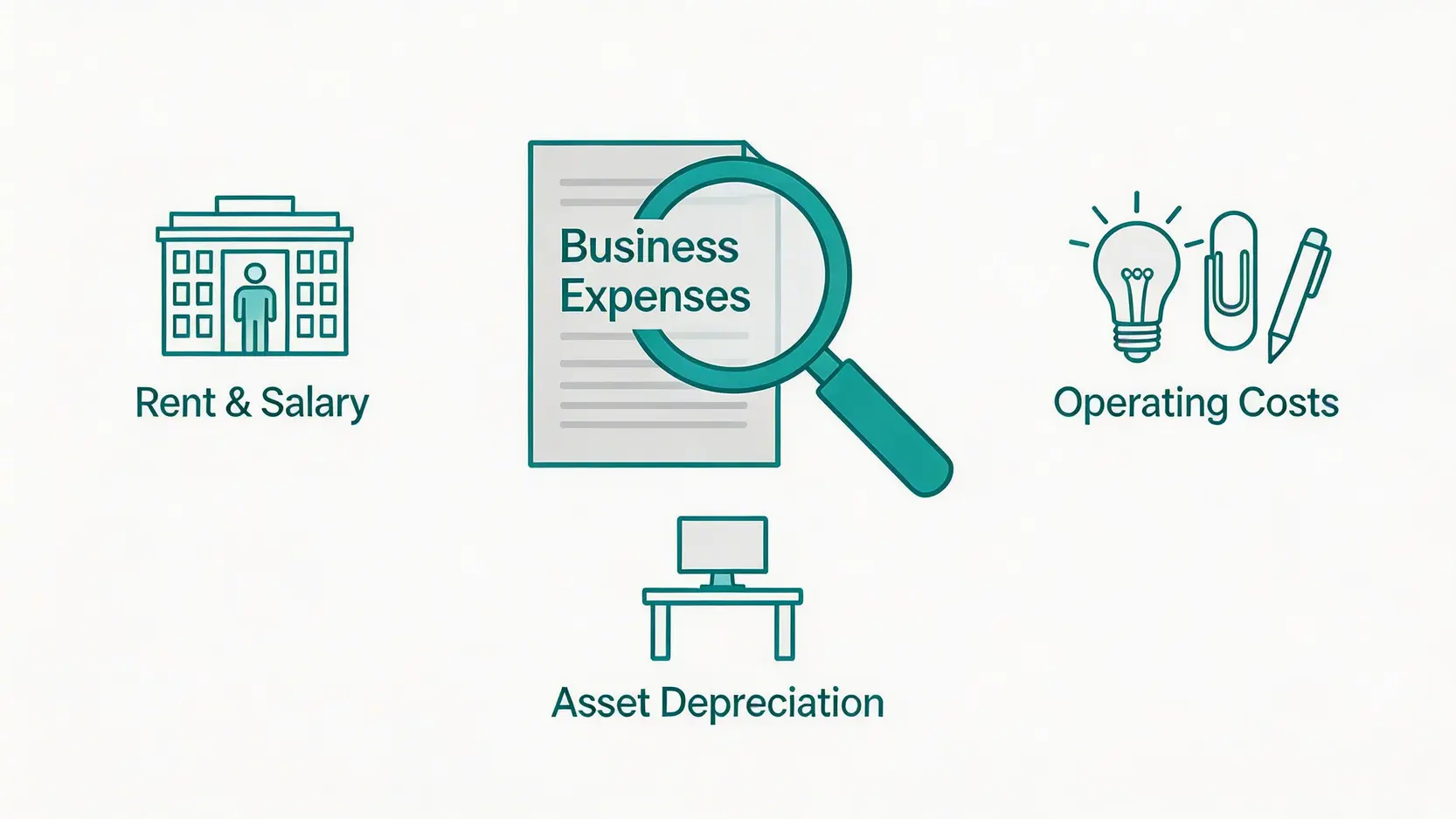 無限公司常見可扣稅開支的三大類別圖示,包括場地人力、營運成本和資產折舊。